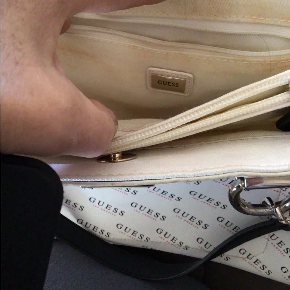 GUESS Logo Print Cream and Black Tote - Picture 6 of 8